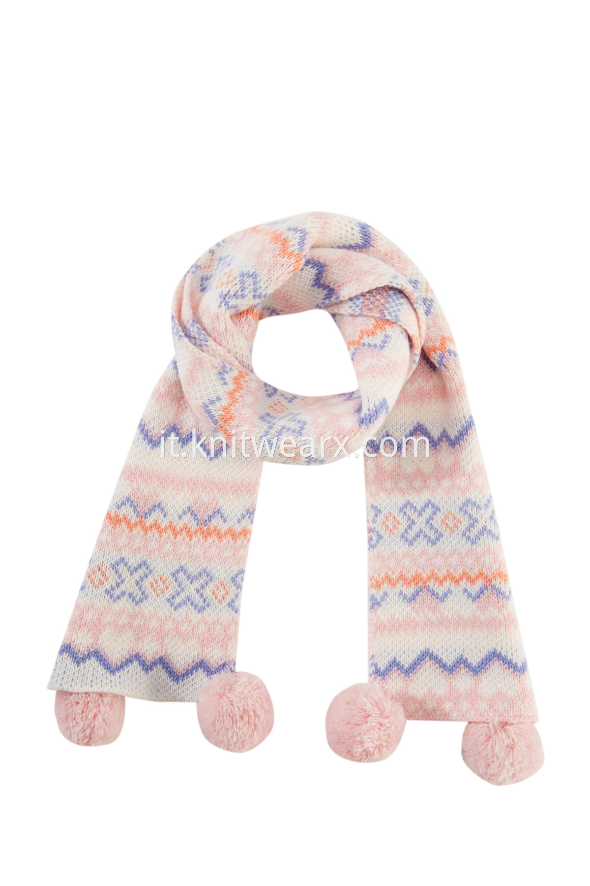 Girls's Sweet Winter Warm Jacquard Knit Christmas Scarves Pompom